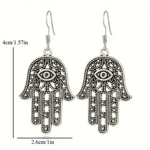 HAMSA DROP EARRINGS - Picture 2 of 2